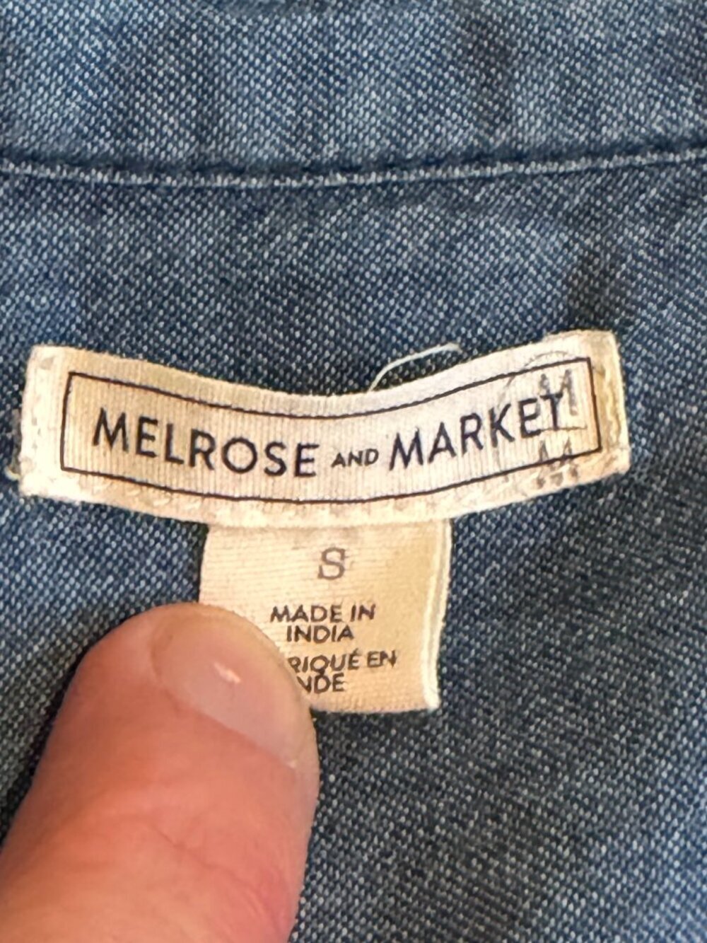 Melrose and Market Lightweight Denim Shirt Raw Hem Distressed Blue Small - Picture 7 of 8